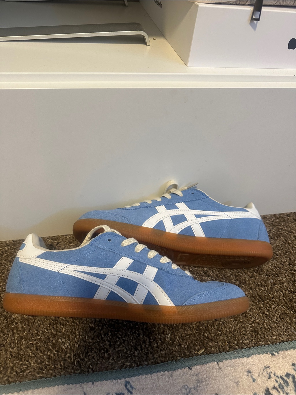 Light Blue Suede Men's Athletic Sneakers With White Stripes